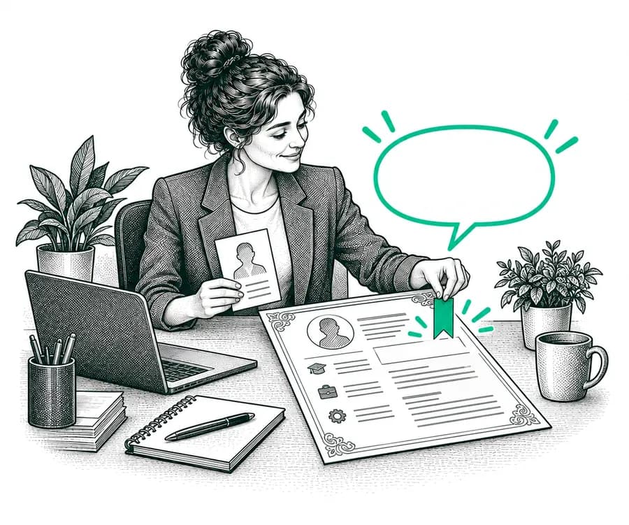 A recruiter bookmarks a passage of a candidate’s file, a question bubble above it